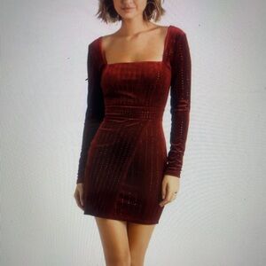 Velvet Long Sleeve Dress in Wine